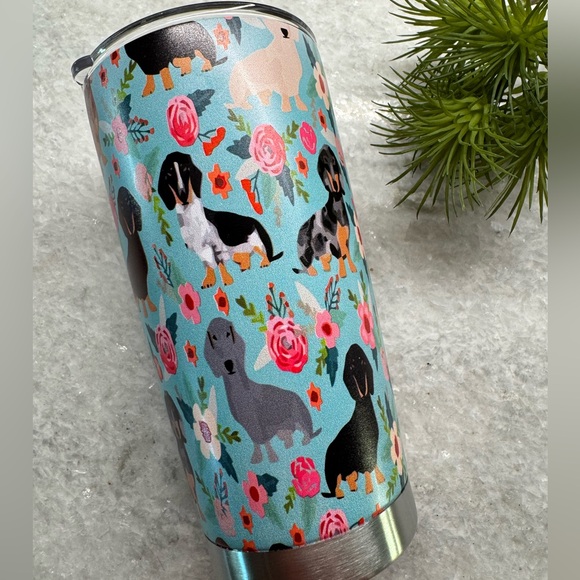 Unbranded Other - New Dachshund Dogs & Roses Stainless Steel Metal Travel Mug Cup Tumbler 20oz
